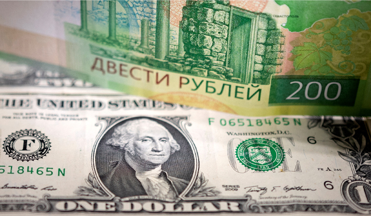 Russian Rouble and U.S. Dollar.