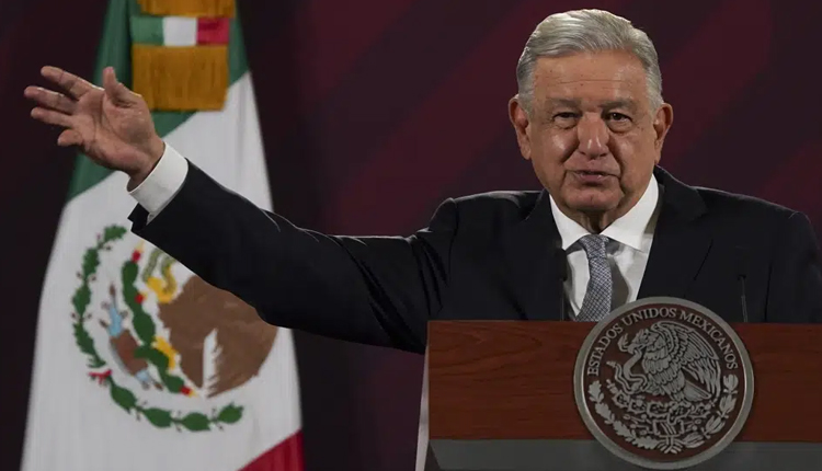 Mexican President Andres Manuel Lopez Obrador delivering his speech at the National Palace in Mexico City on Tuesday