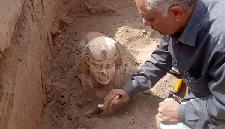 Newly unearthed Sphinx-like statue