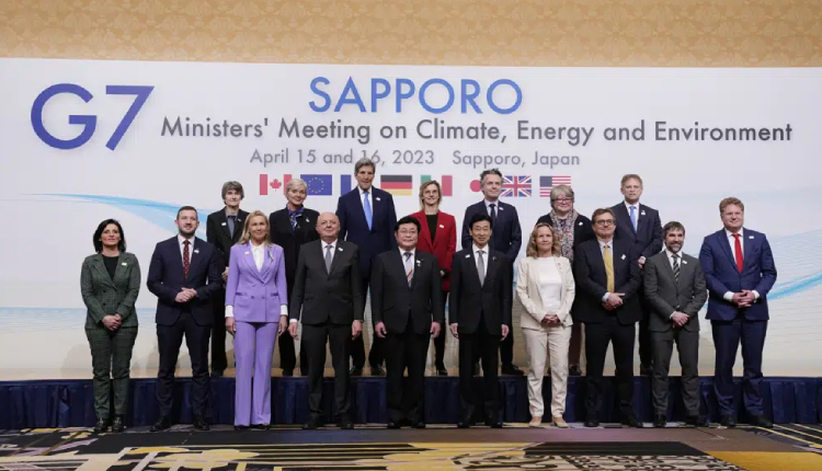 G-7 ministers on climate, energy and environment pose for a photo during its photo session in Sapporo, northern Japan, Saturday, April 15, 2023