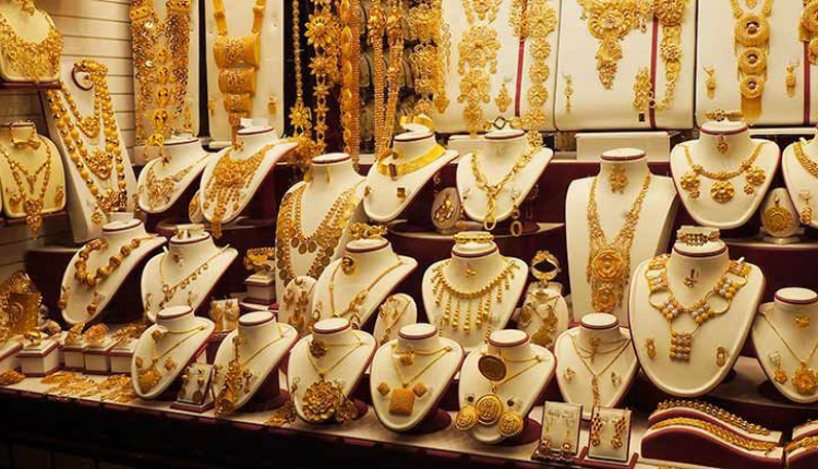 Display of gold pieces in a store