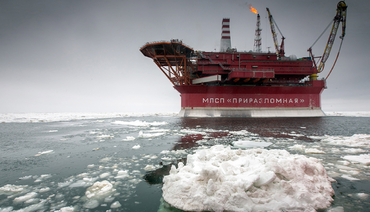 Scene of oil exploration at the Arctic