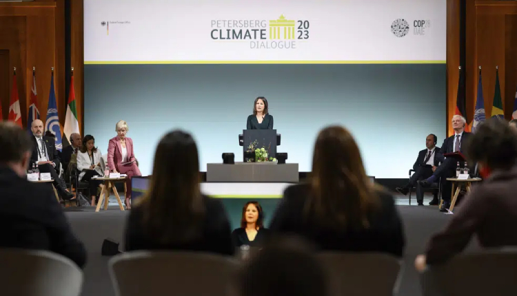 German Foreign Minister Annalena Baerbock speaks during the 14th Petersberg Climate Dialogue in Berlin