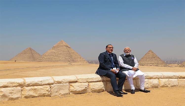 Egyptian Prime Minister, Mostafa Madbouly and Indian Prime Minister, Narendra Modi at the Pyramids of Giza