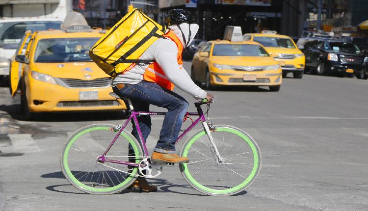 A food delivery worker in New York City